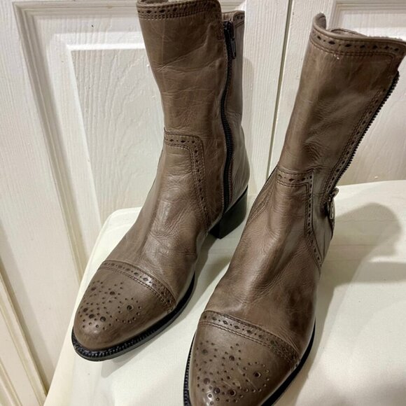 MARINA RINALDI MID CALF WESTERN BOOTS GREY DISTRESSED GRUNGE MADE IN ITALY SZ 35 - Picture 4 of 16